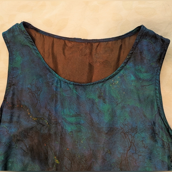 NWOT 100% Silk Sleeveless mysterious blue abstract print dress Size M - Picture 12 of 16